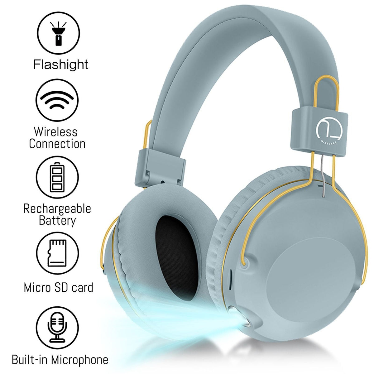 Bluetooth Headphones with Flashlight and microSD Mode