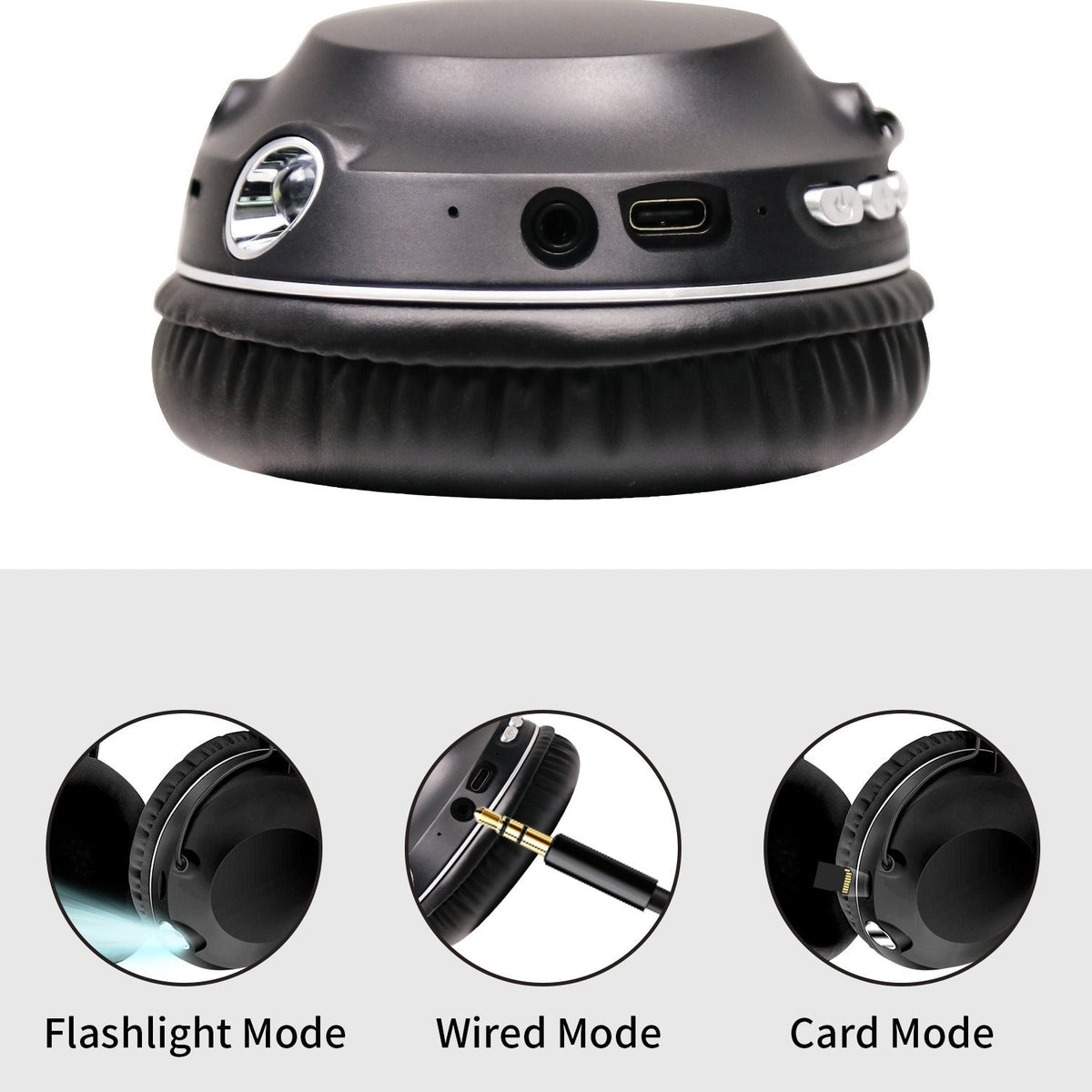 Bluetooth Headphones with Flashlight and microSD Mode