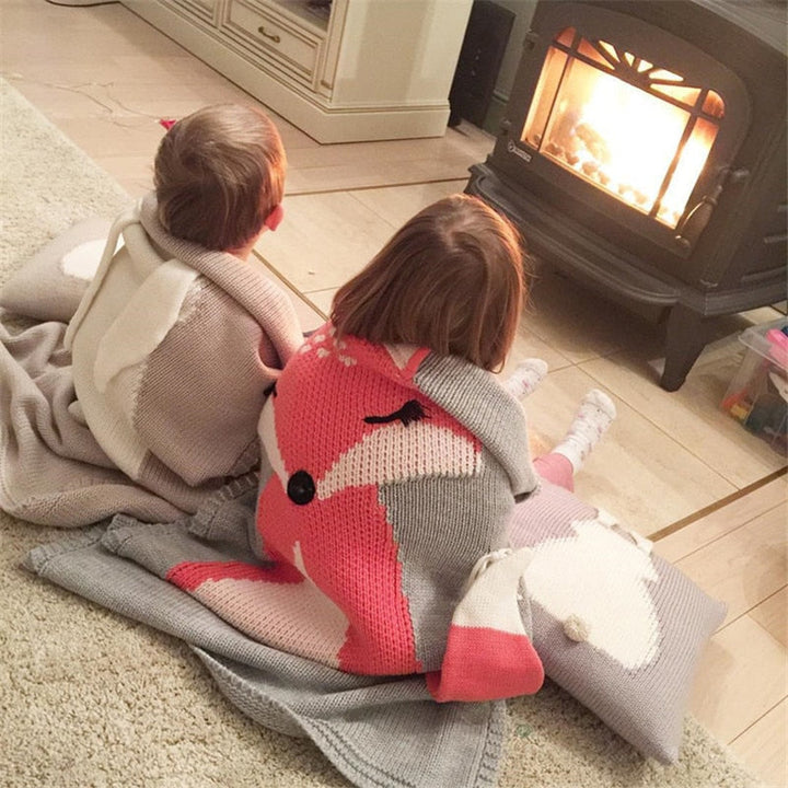 Baby Fox Knitted Blanket for Cozy Nursery Cuddle Time