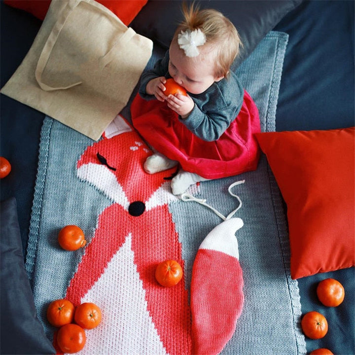 Baby Fox Knitted Blanket for Cozy Nursery Cuddle Time