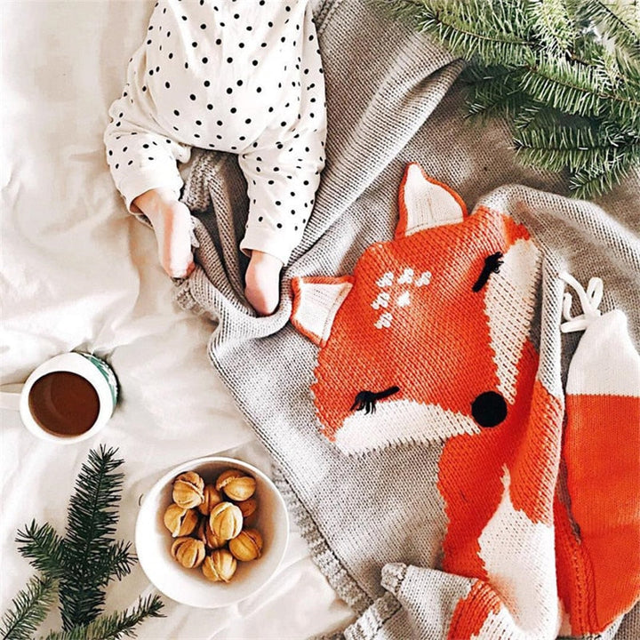 Baby Fox Knitted Blanket for Cozy Nursery Cuddle Time