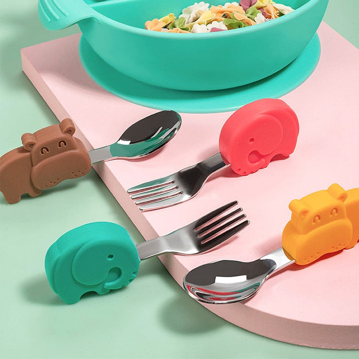 Toddler Utensil Set with Easy-Grip Elephant Handles