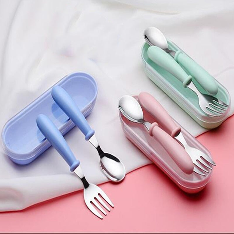 Toddler Spoon Fork Set with Storage Case for Meals