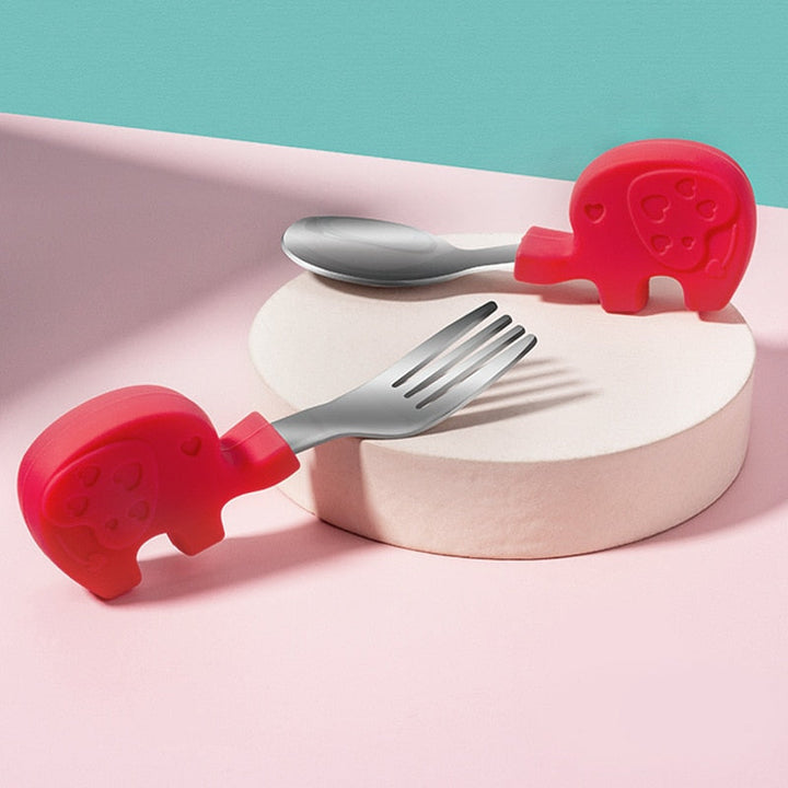 Toddler Utensil Set with Easy-Grip Elephant Handles