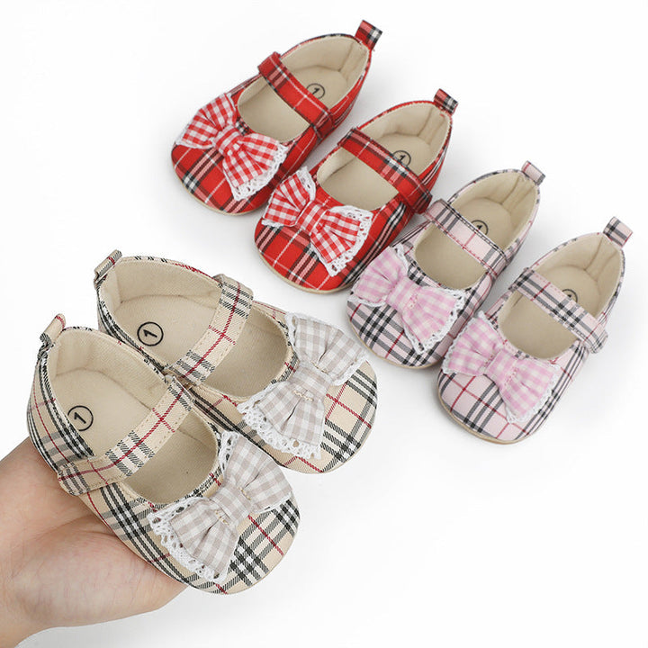 Baby Girl Plaid Mary Jane Shoes With Classic Bow Details