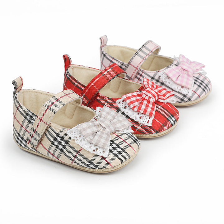 Baby Girl Plaid Mary Jane Shoes With Classic Bow Details