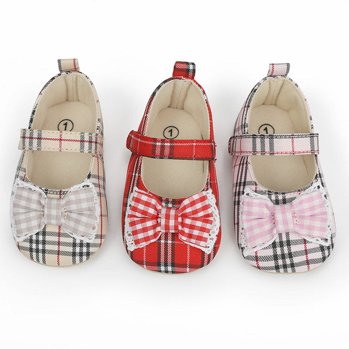 Baby Girl Plaid Mary Jane Shoes With Classic Bow Details