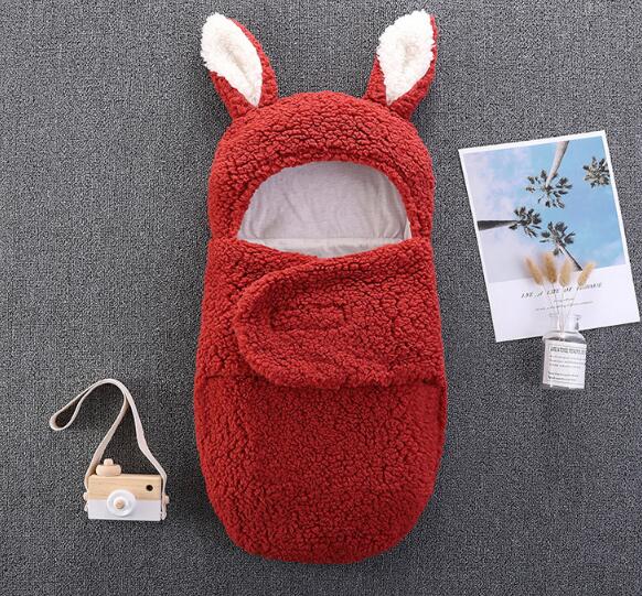 Newborn Swaddle Blanket With Warm Plush Bunny Hood