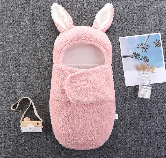 Newborn Swaddle Blanket With Warm Plush Bunny Hood