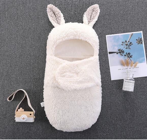 Newborn Swaddle Blanket With Warm Plush Bunny Hood