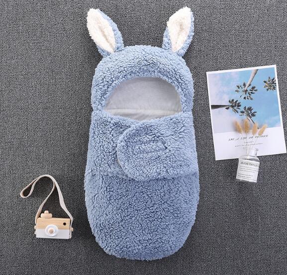 Newborn Swaddle Blanket With Warm Plush Bunny Hood