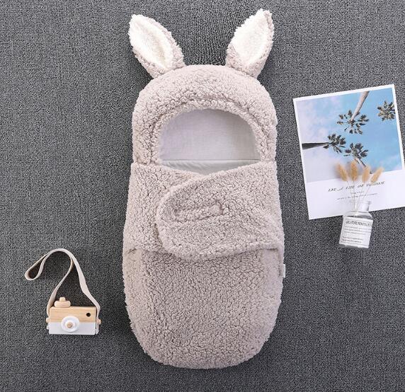 Newborn Swaddle Blanket With Warm Plush Bunny Hood