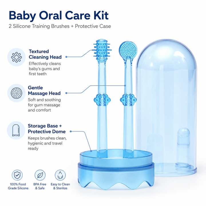 Baby Silicone Toothbrush & Tongue Cleaner Set (4-Piece)