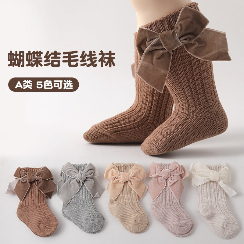 Baby Thick Knit Socks with Princess Bow Warmth & Style