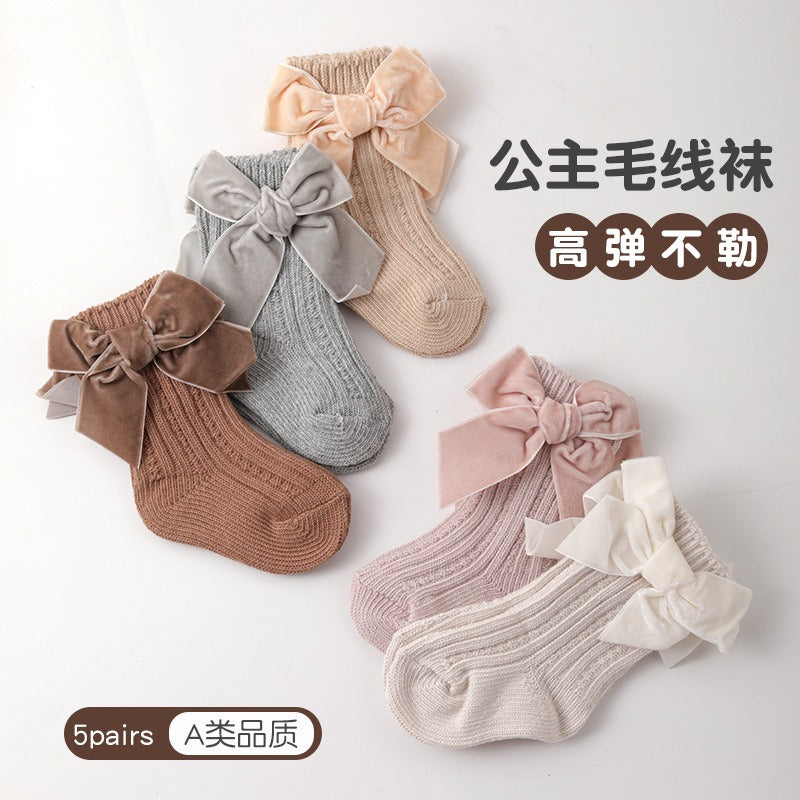 Baby Thick Knit Socks with Princess Bow Warmth & Style