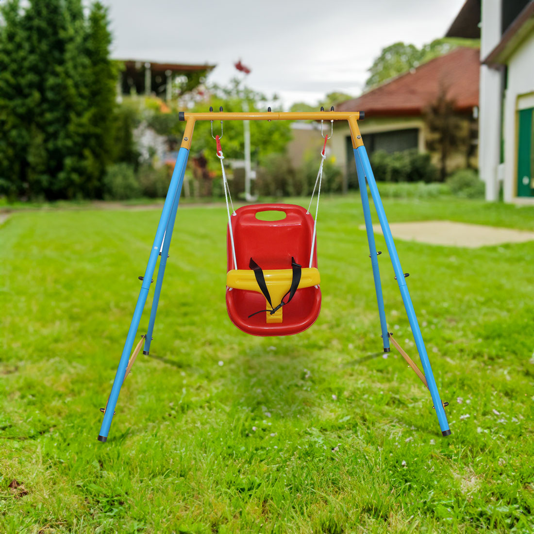 Toddler Metal Swing Set with Safety Belt for Backyard