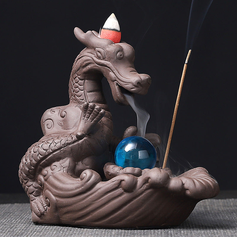 Backflow Incense Burner Dragon Decor & Smoke Waterfall