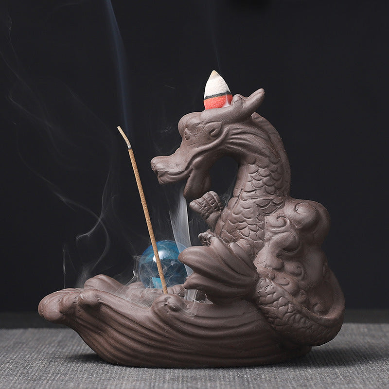 Backflow Incense Burner Dragon Decor & Smoke Waterfall