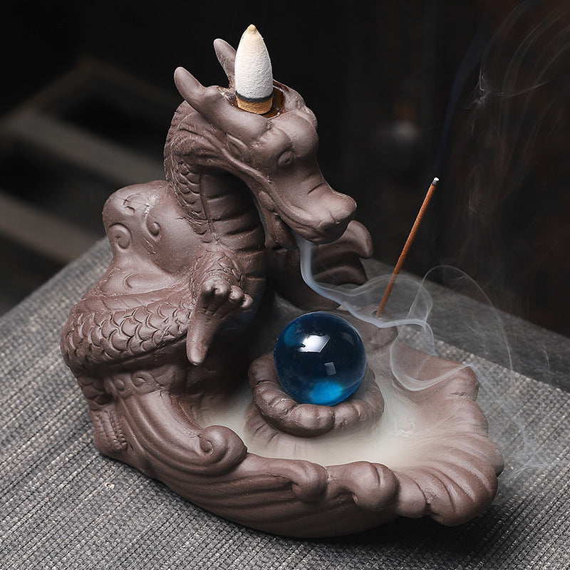 Backflow Incense Burner Dragon Decor & Smoke Waterfall