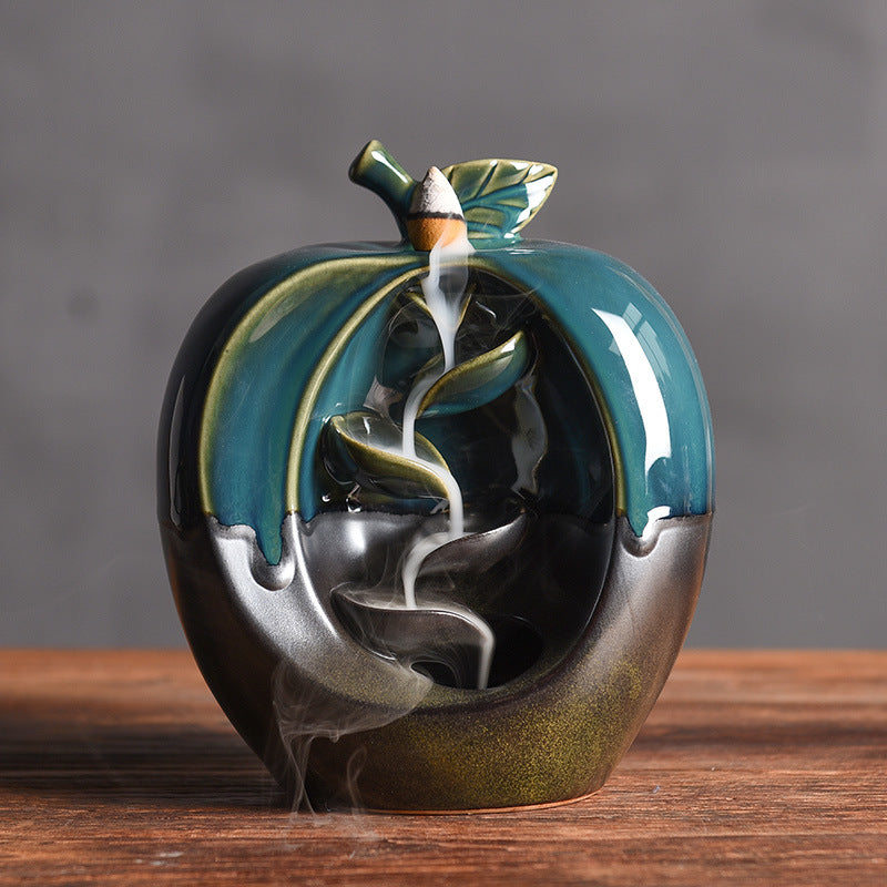 Backflow Incense Burner Apple Ceramic Waterfall Smoke