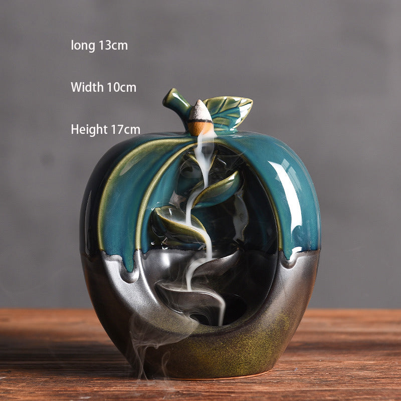 Backflow Incense Burner Apple Ceramic Waterfall Smoke