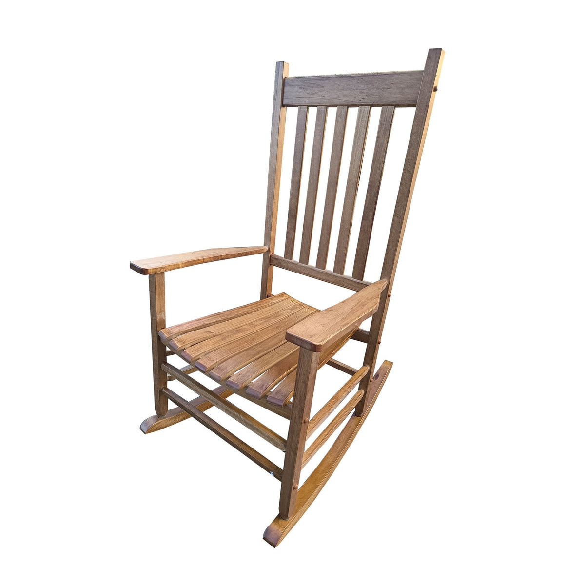 Wooden Porch Rocking Chair with Tall Back & Armrests