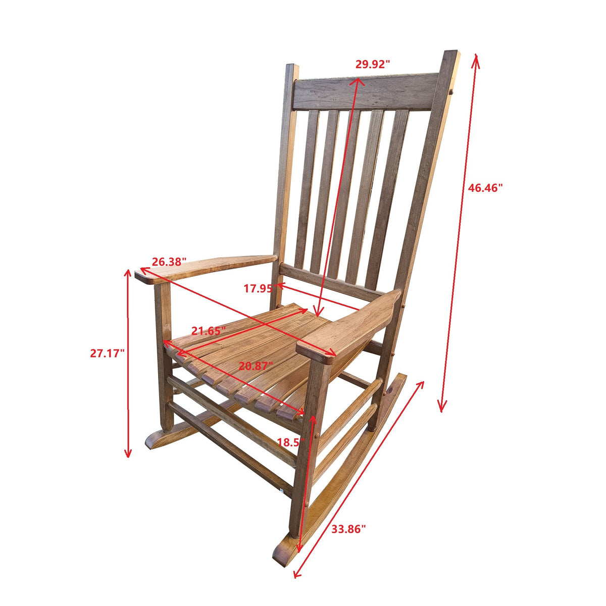 Wooden Porch Rocking Chair with Tall Back & Armrests