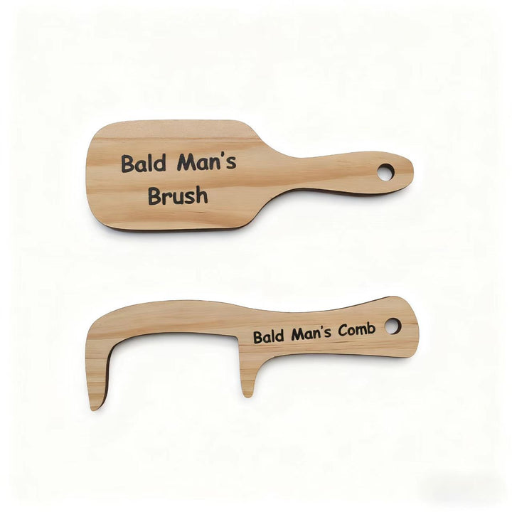 Bald Man Comb and Brush Set – Funny Wooden Grooming Gift