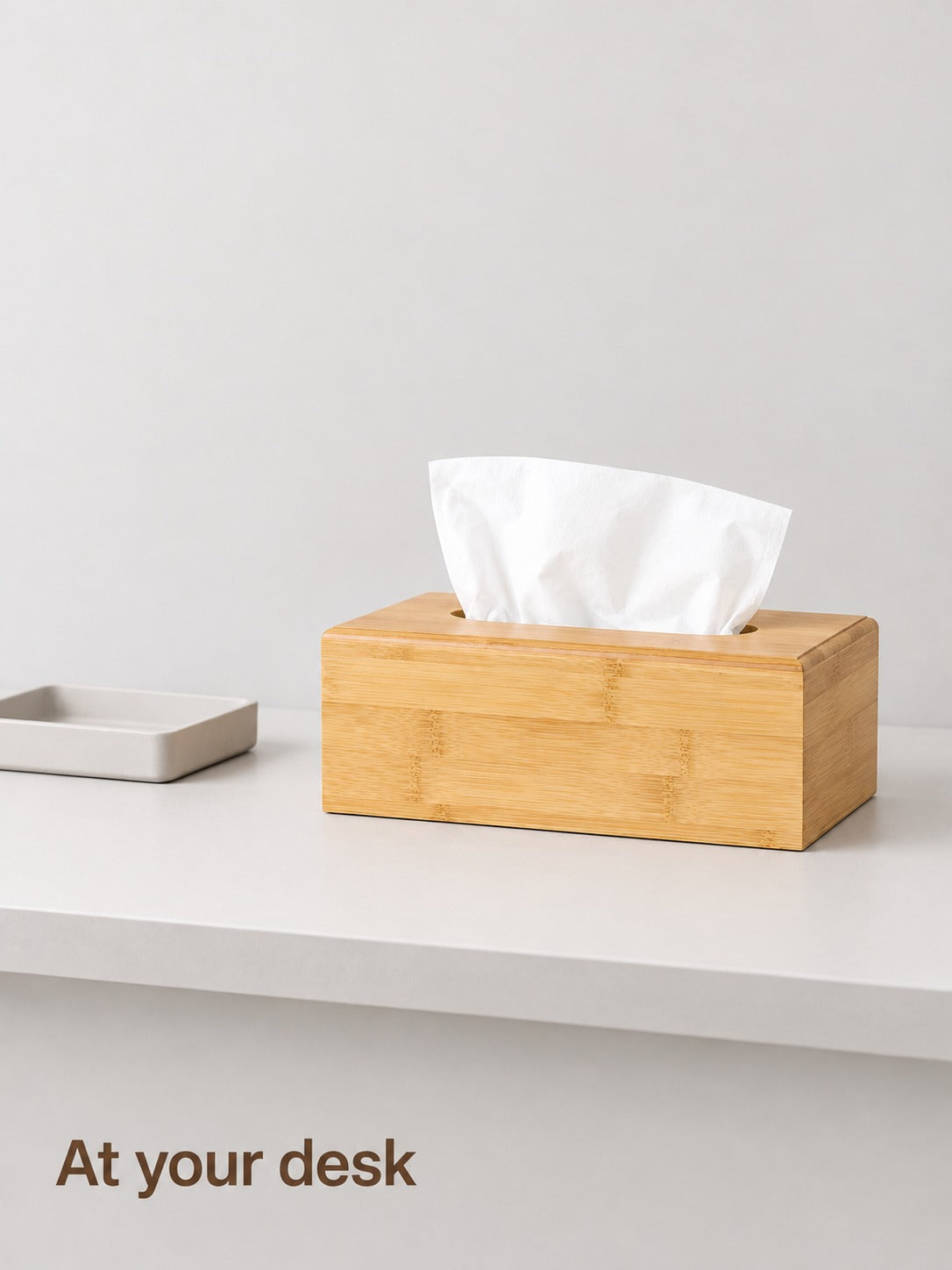 Natural Bamboo Tissue Box Holder with Slide-Out Drawer