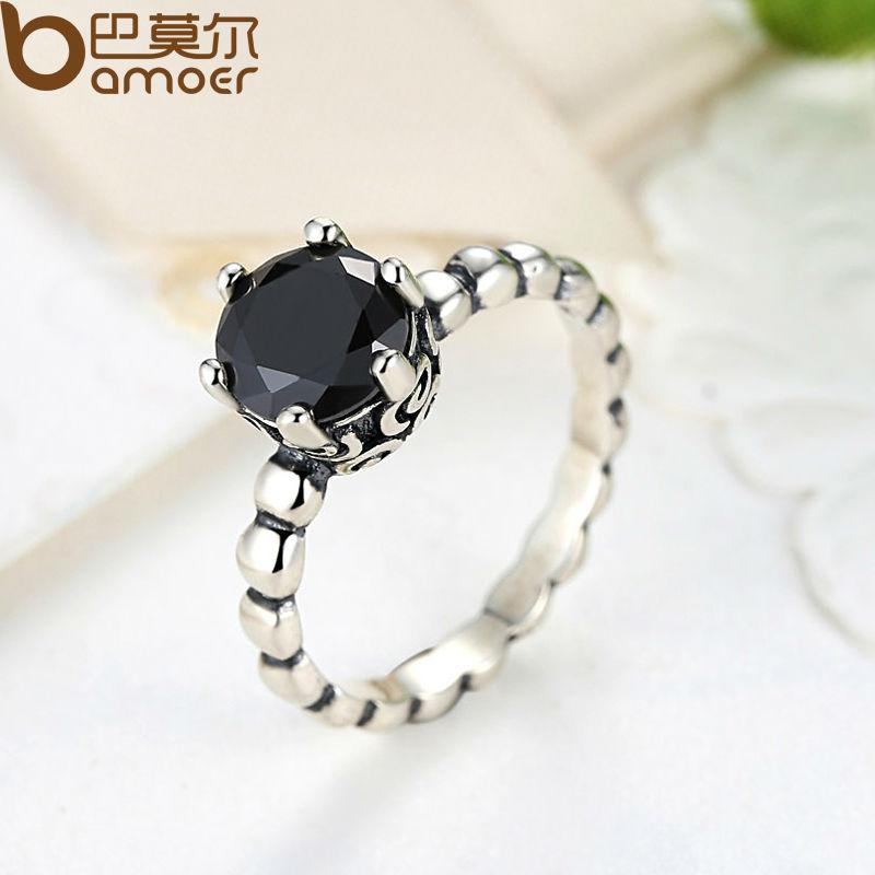 Black Cubic Zirconia Sterling Silver Ring for Women