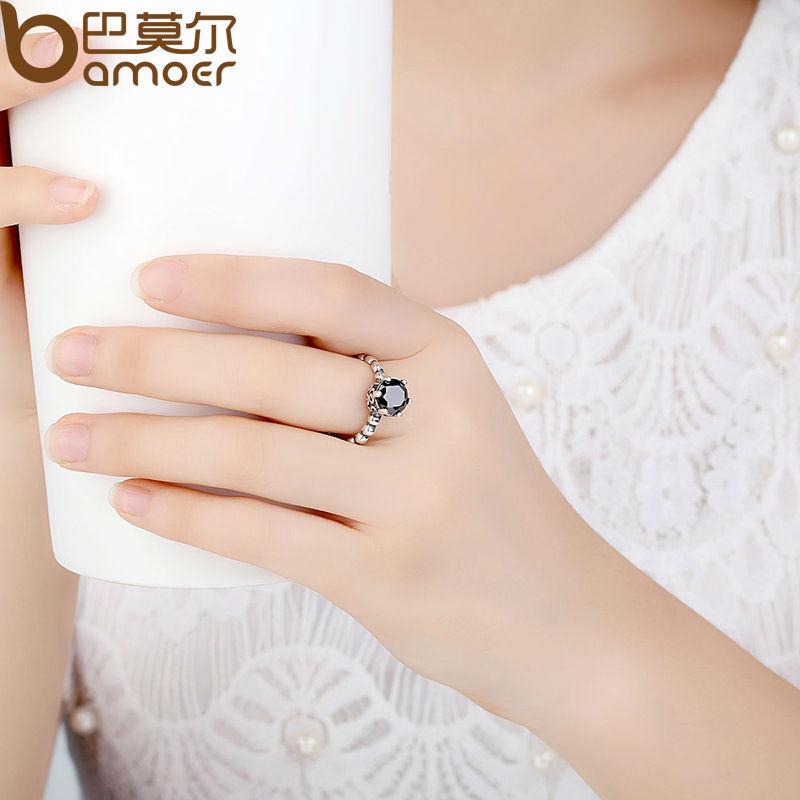 Black Cubic Zirconia Sterling Silver Ring for Women