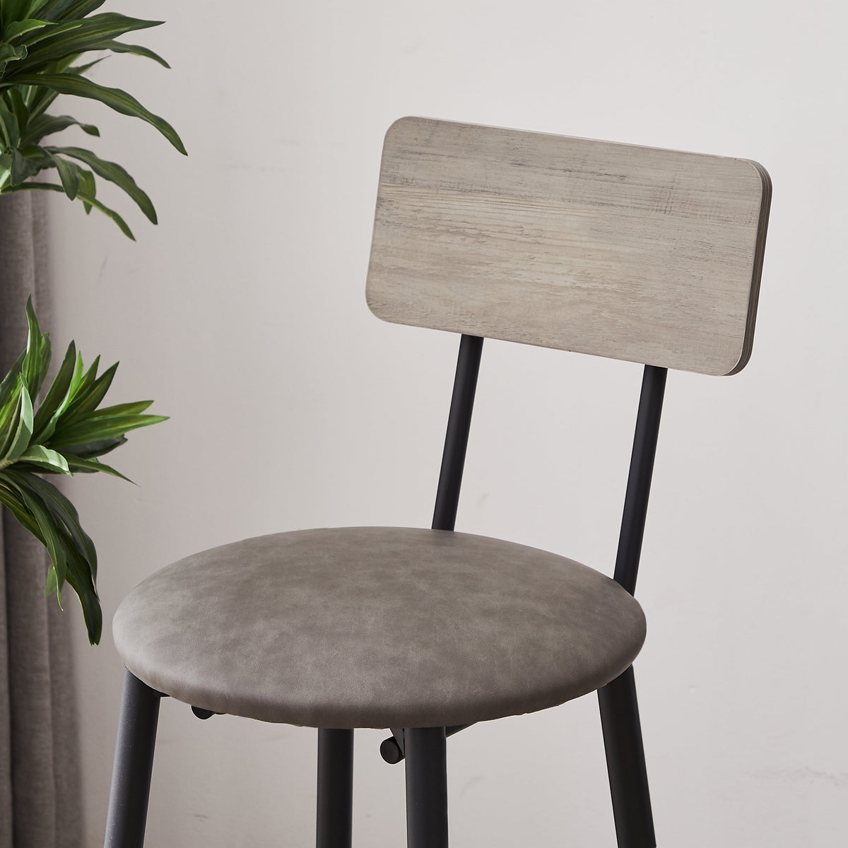 Industrial Grey Bar Table Set with 4 Backrest Stools