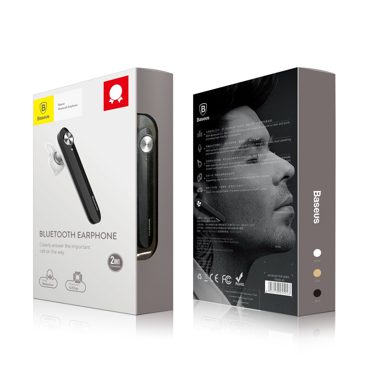 Single-Ear Bluetooth Headset with Noise Reduction for Calls