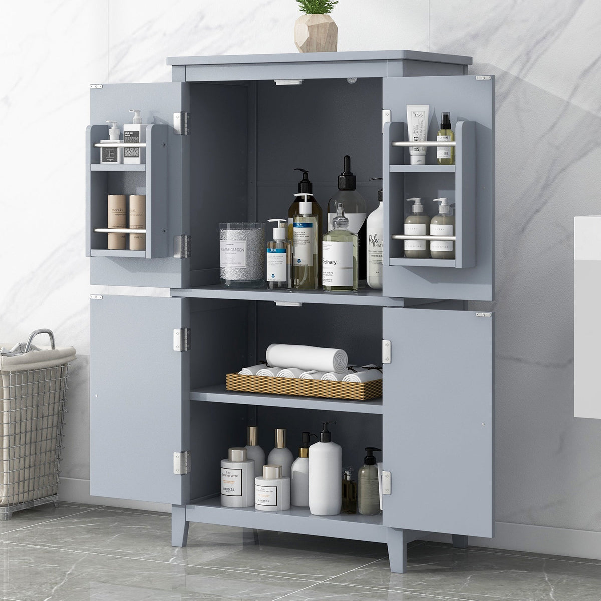 Bathroom Floor Storage Cabinet with Adjustable Shelves