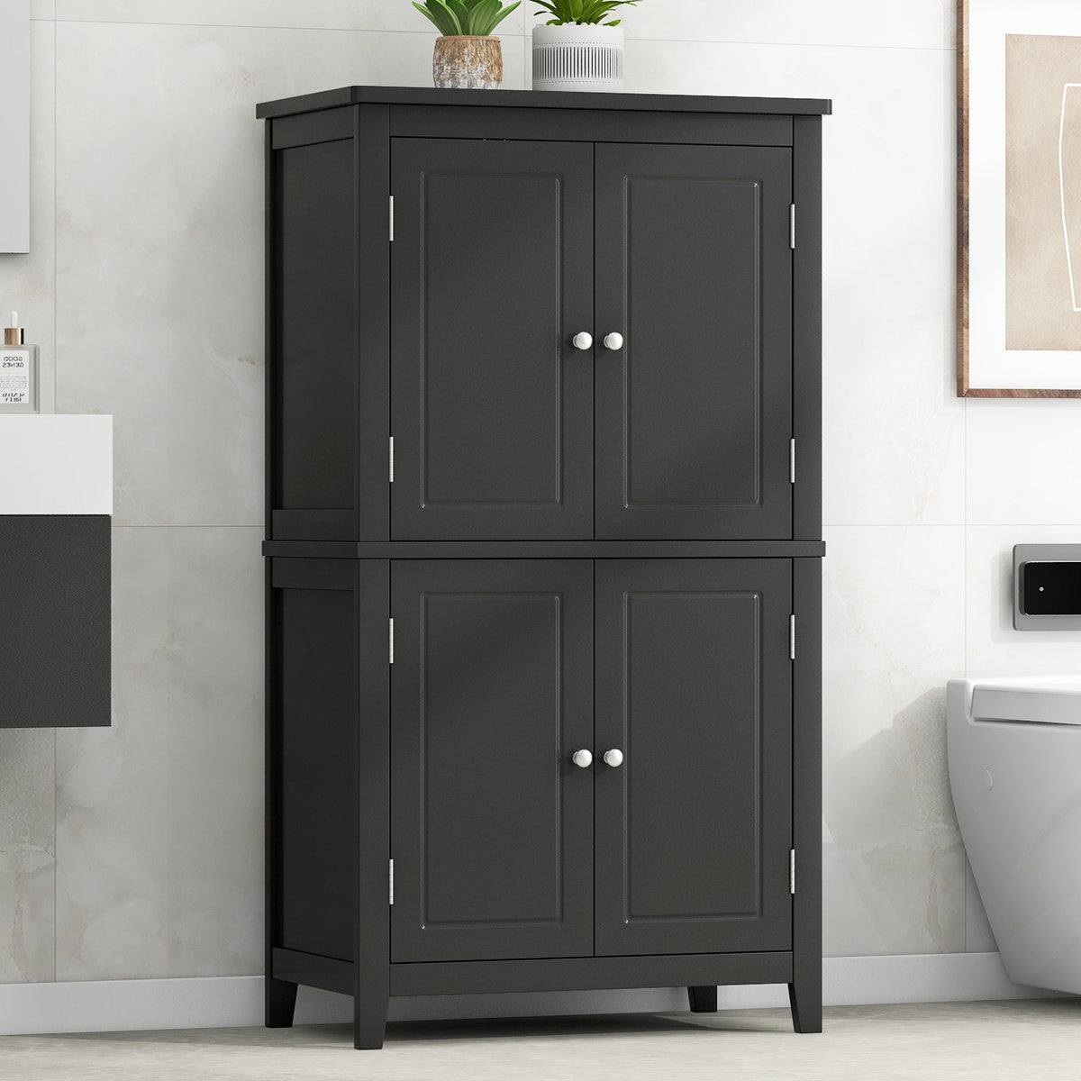 Bathroom Floor Storage Cabinet with Adjustable Shelves