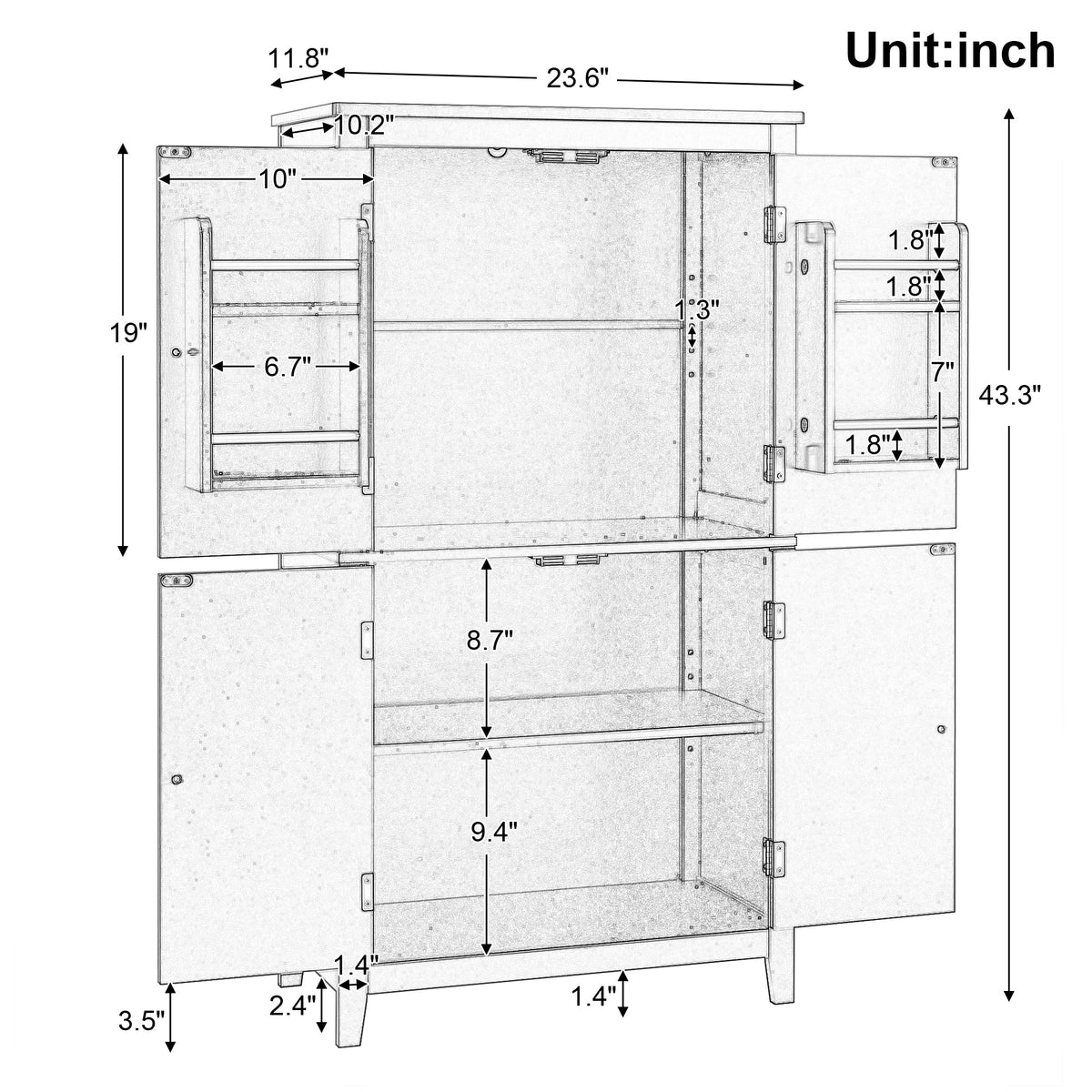 Bathroom Floor Storage Cabinet with Adjustable Shelves