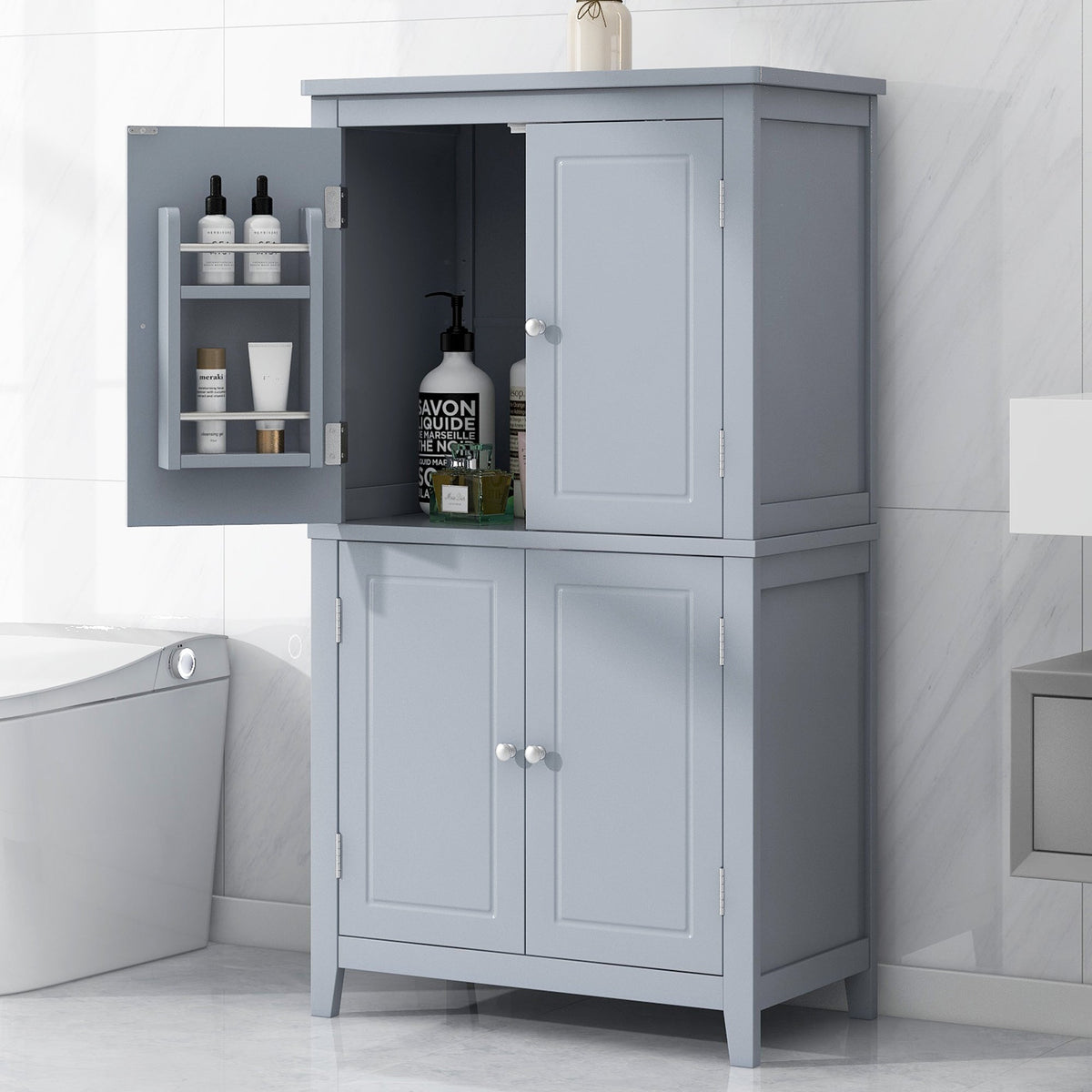 Bathroom Floor Storage Cabinet with Adjustable Shelves
