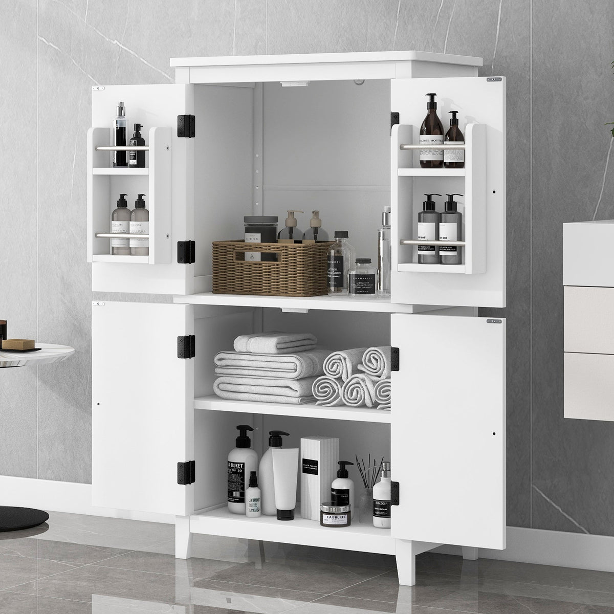 Bathroom Floor Storage Cabinet with Adjustable Shelves