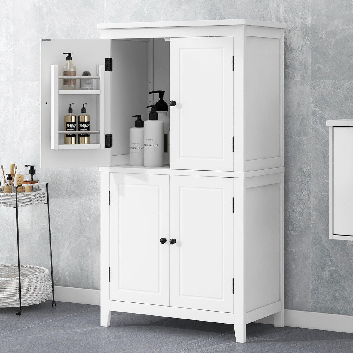 Bathroom Floor Storage Cabinet with Adjustable Shelves