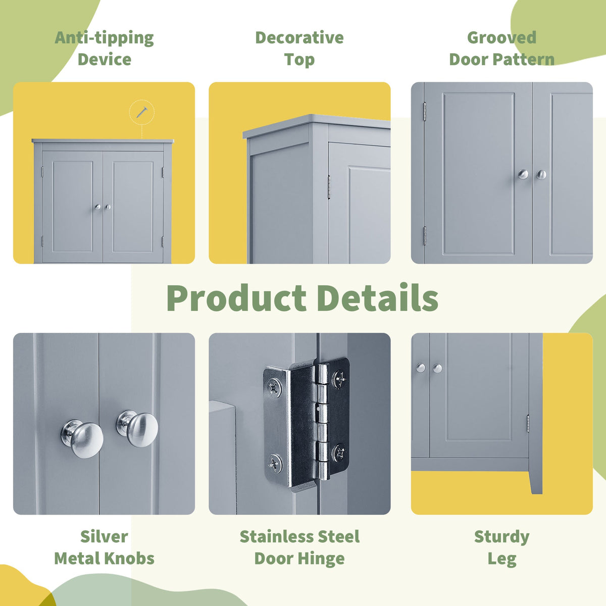 Bathroom Floor Storage Cabinet with Adjustable Shelves