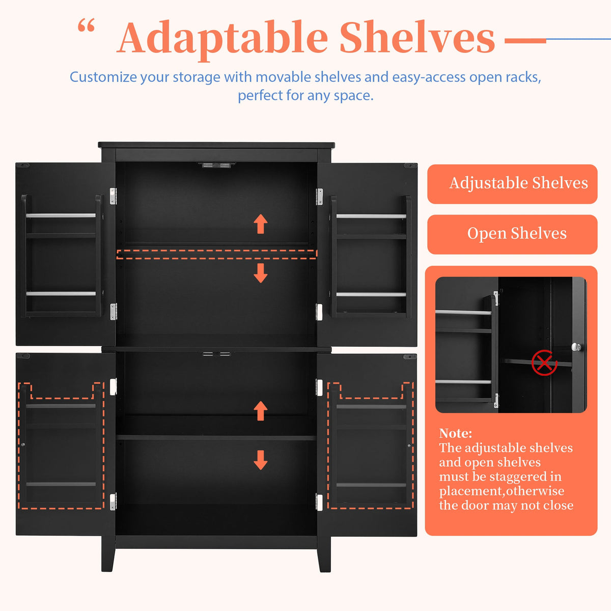 Bathroom Floor Storage Cabinet with Adjustable Shelves