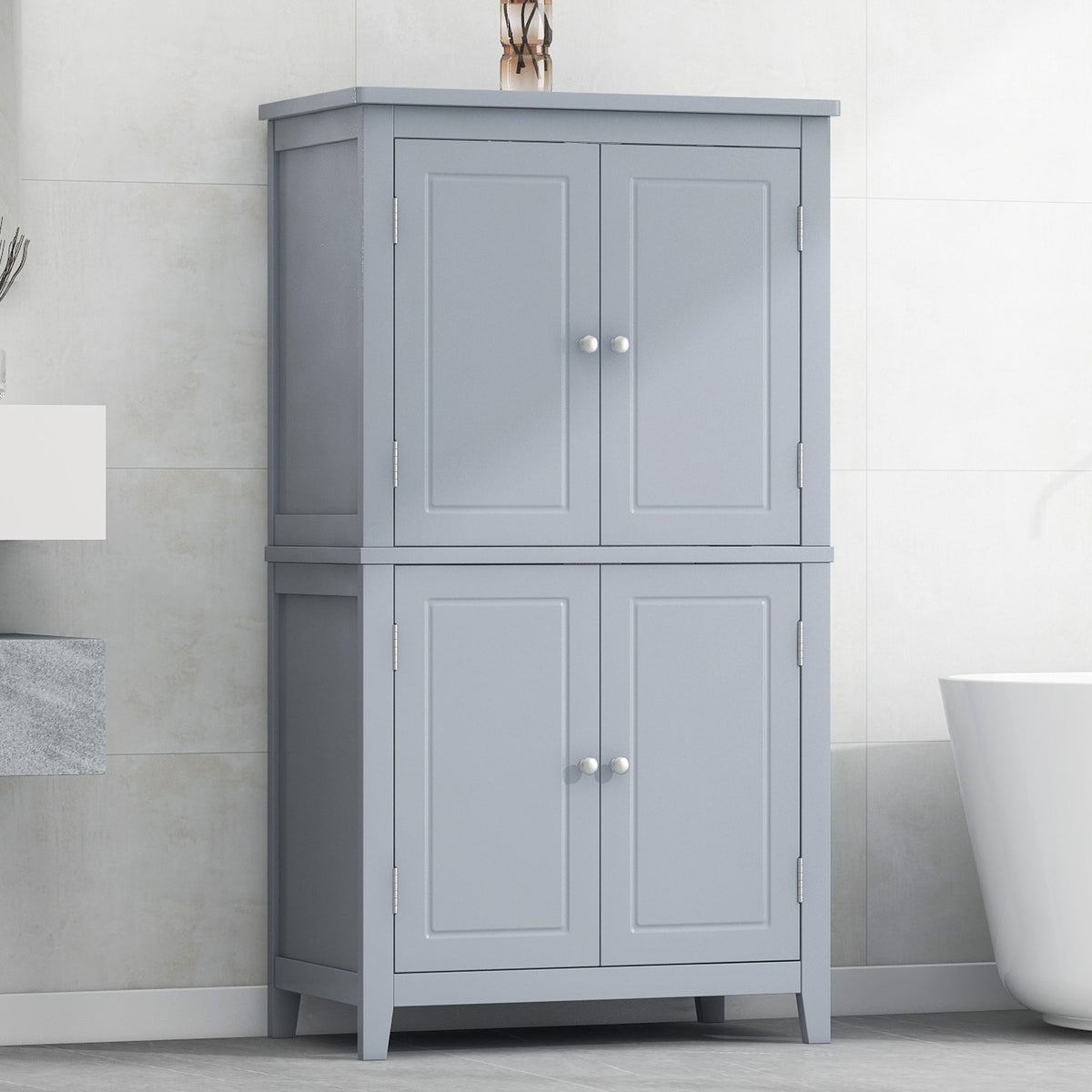 Bathroom Floor Storage Cabinet with Adjustable Shelves