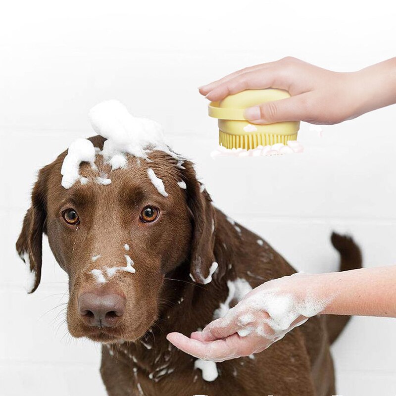 Silicone Pet Bath Brush With Built-In Shampoo Dispenser
