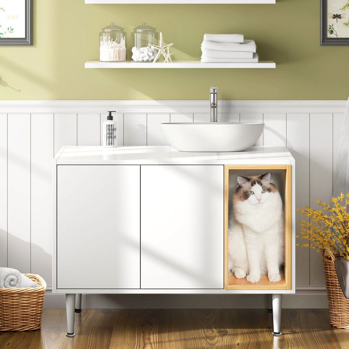 Bathroom Sink Cabinet With Hidden Pet Waste Storage