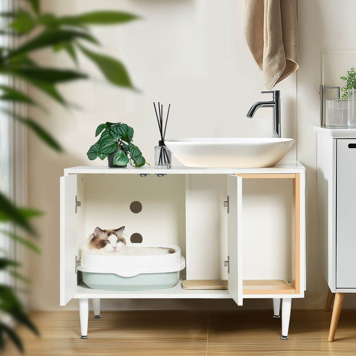 Bathroom Sink Cabinet With Hidden Pet Waste Storage