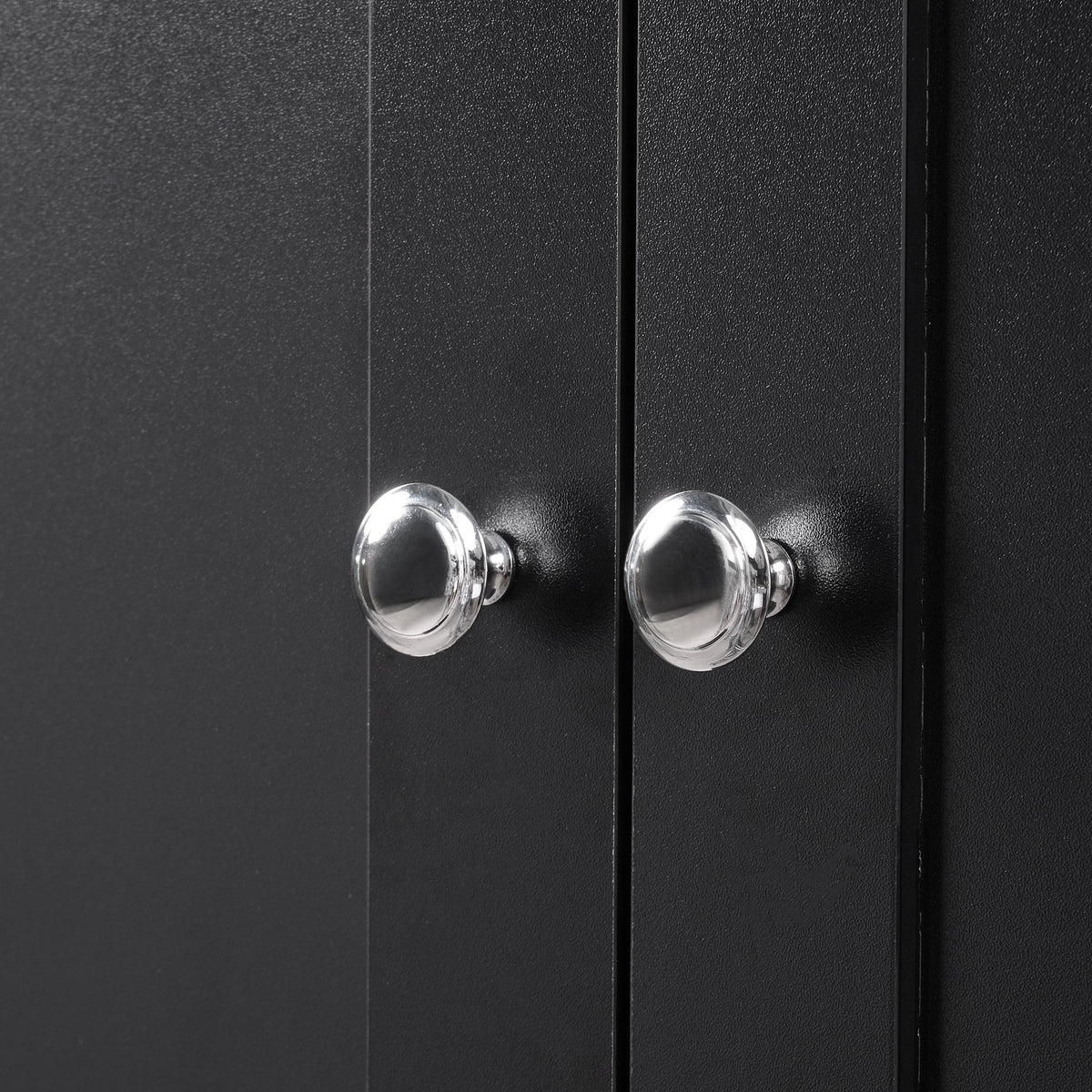 Black Bathroom Storage Cabinet, 4 Doors and Open Shelves