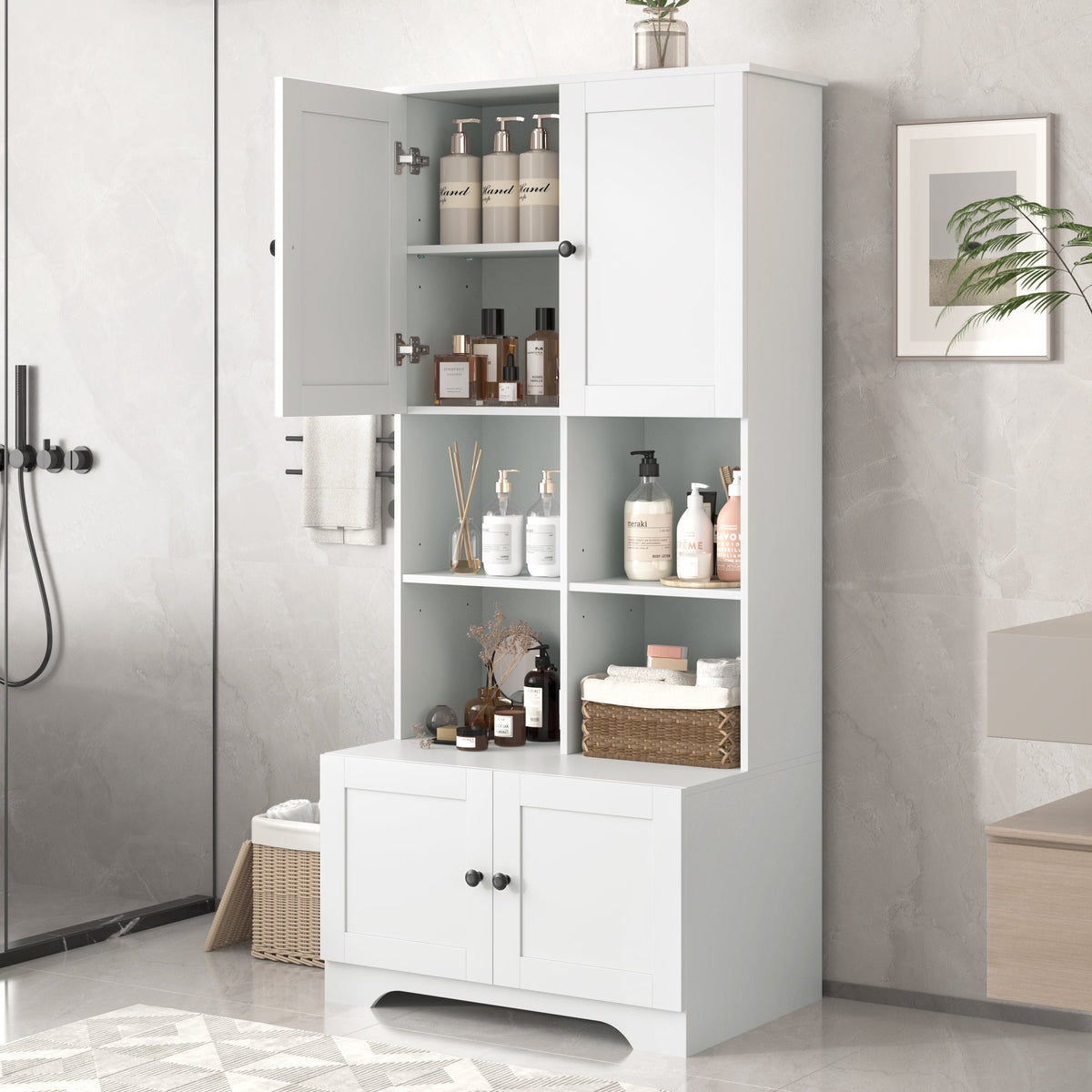 Tall Bathroom Storage Cabinet with Adjustable Shelf
