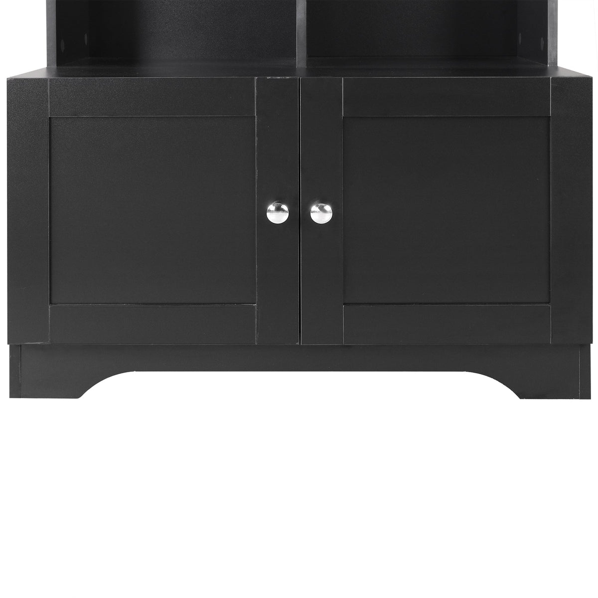 Black Bathroom Storage Cabinet, 4 Doors and Open Shelves