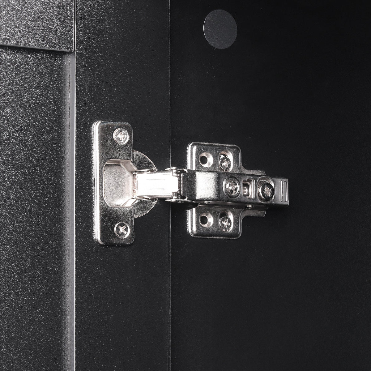 Black Bathroom Storage Cabinet, 4 Doors and Open Shelves
