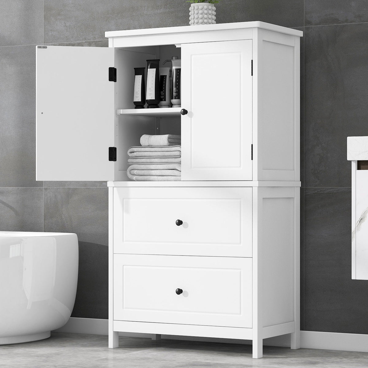 Bathroom Storage Cabinet with Doors, Drawers & Shelf